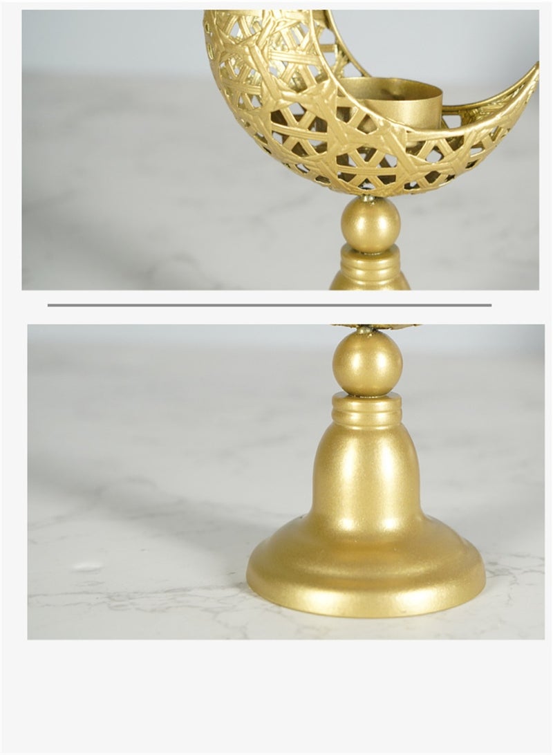 Eid Moon Candle Holder, Ramadan Hollowed Decoration Light Atmosphere Modeling Decor for Eid and al Adha Celebration, Home Table Party Ramadan Tabletop Lighting Decoration (Gold) - Image 4